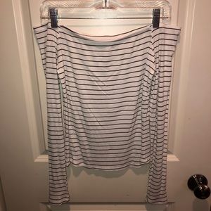 Off the shoulder striped long sleeved shirt